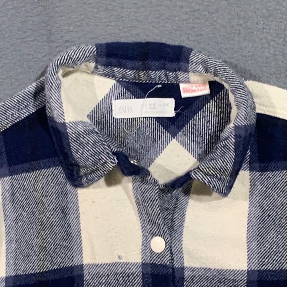 Zara Boys Plaid Flannel Shirt Jacket Size 4-5‎ Years Navy Blue Cream 100% Cotton - Picture 4 of 5